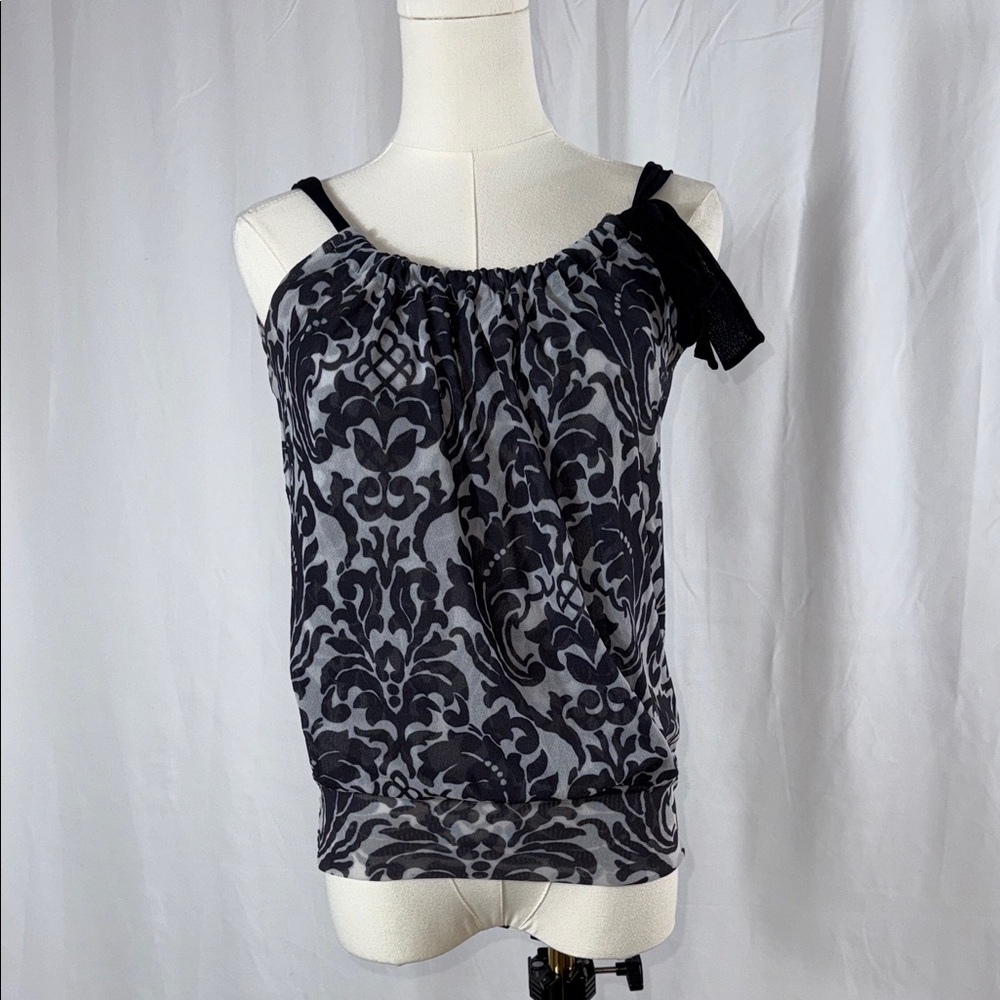 White House Black Market Black and Grayish White Patterned Tank Top